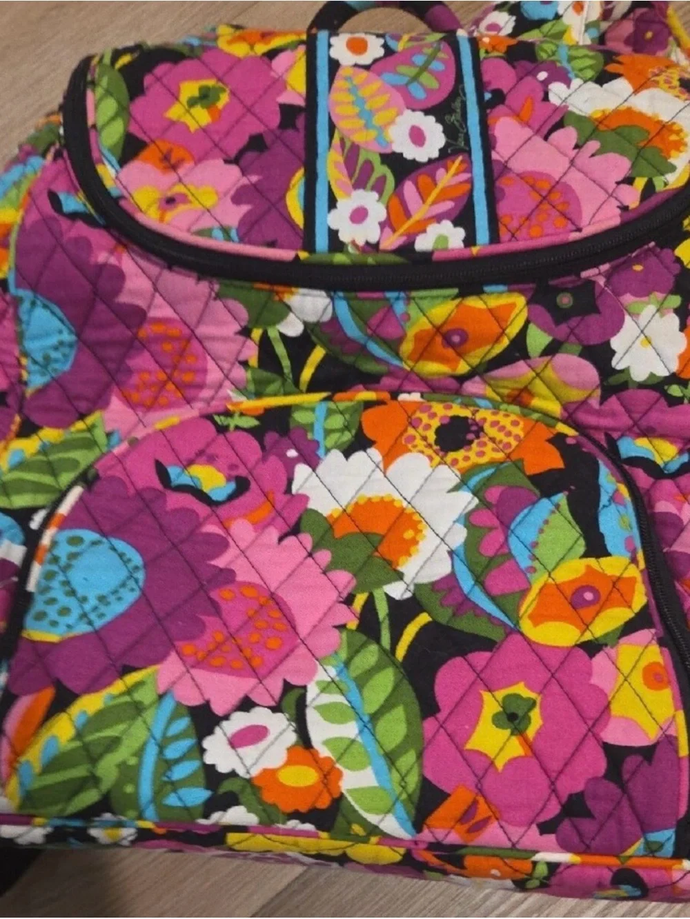 Vera Bradley Floral Quilted Backpack in Pink, Purple, Yellow and Green